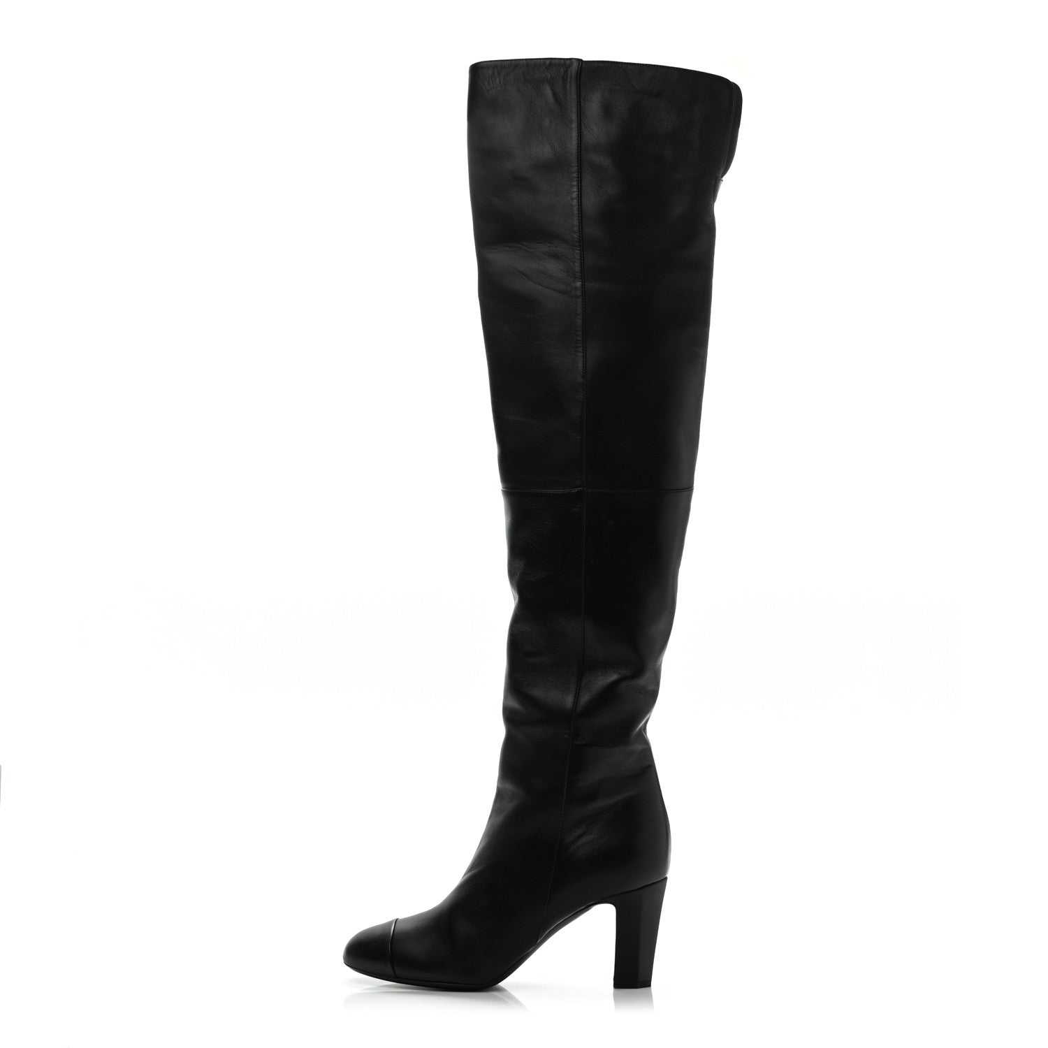 Chanel Calfskin CC Knee High Boots 38.5 Black 1 of 10