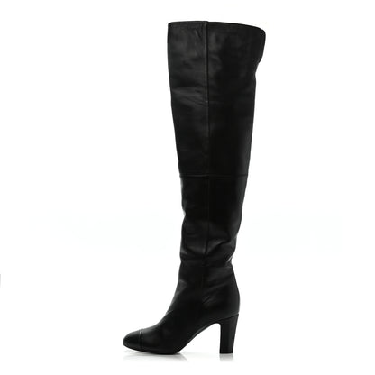 Chanel Calfskin CC Knee High Boots 38.5 Black 1 of 10