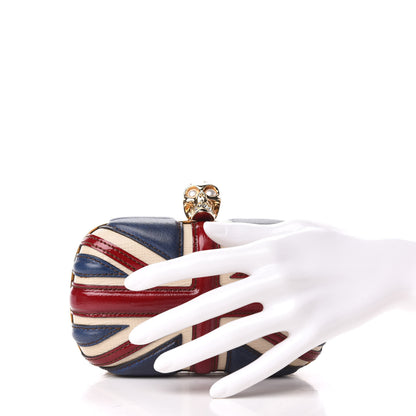 Alexander McQueen Patent Calfskin Britannia Skull Box Clutch Red Blue 2 of 9