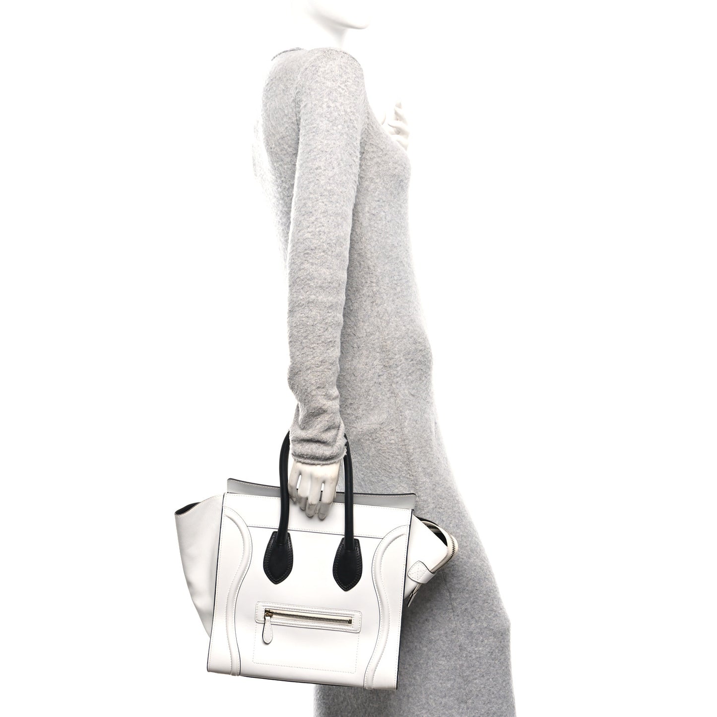 Satin Calfskin Mini Bi-Color Luggage White Black