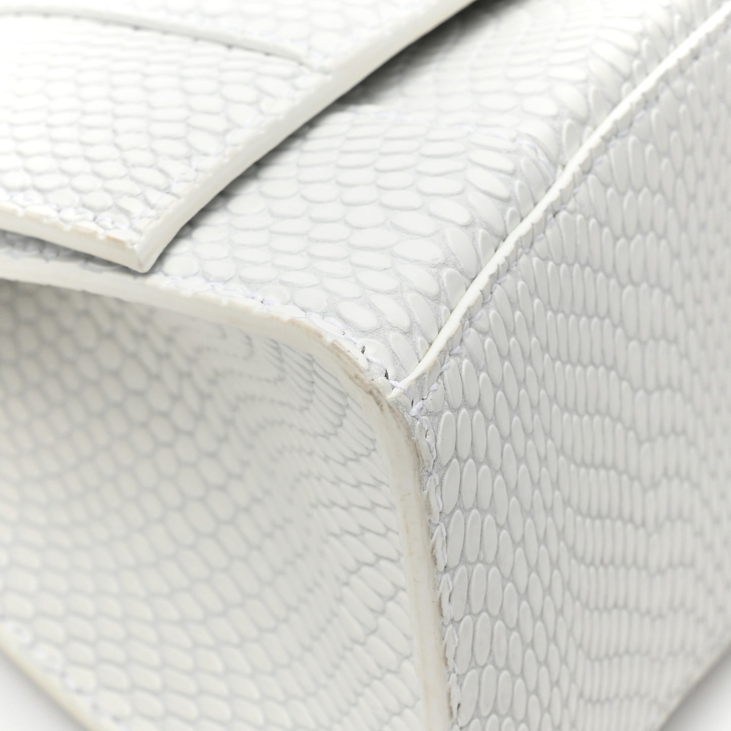Matte Calfskin Snake Embossed Tonal B Small Hourglass Top Handle Bag Optic White