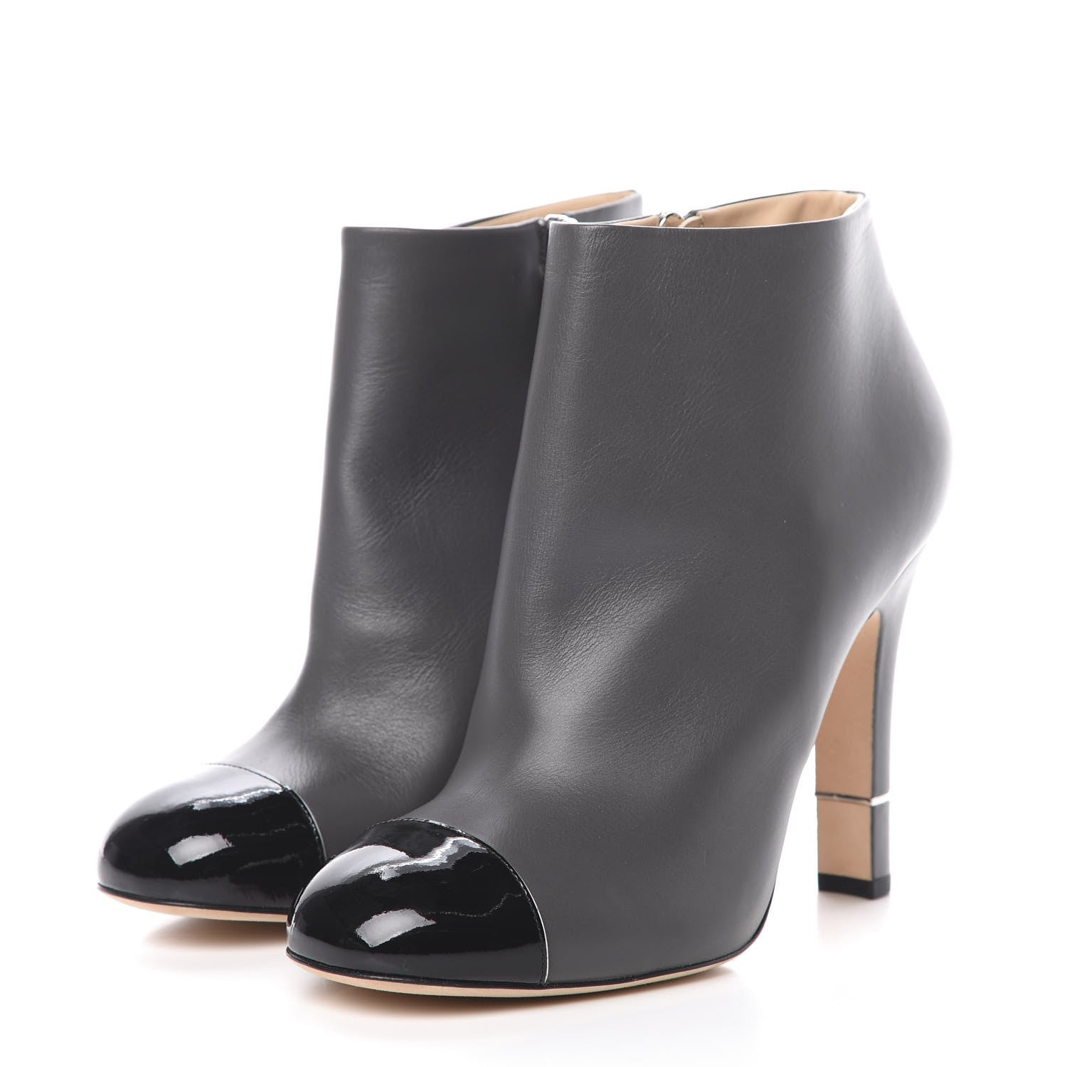 Chanel Calfskin Patent CC Cap Toe Ankle Boots 39 40 Grey Black 3 of 9