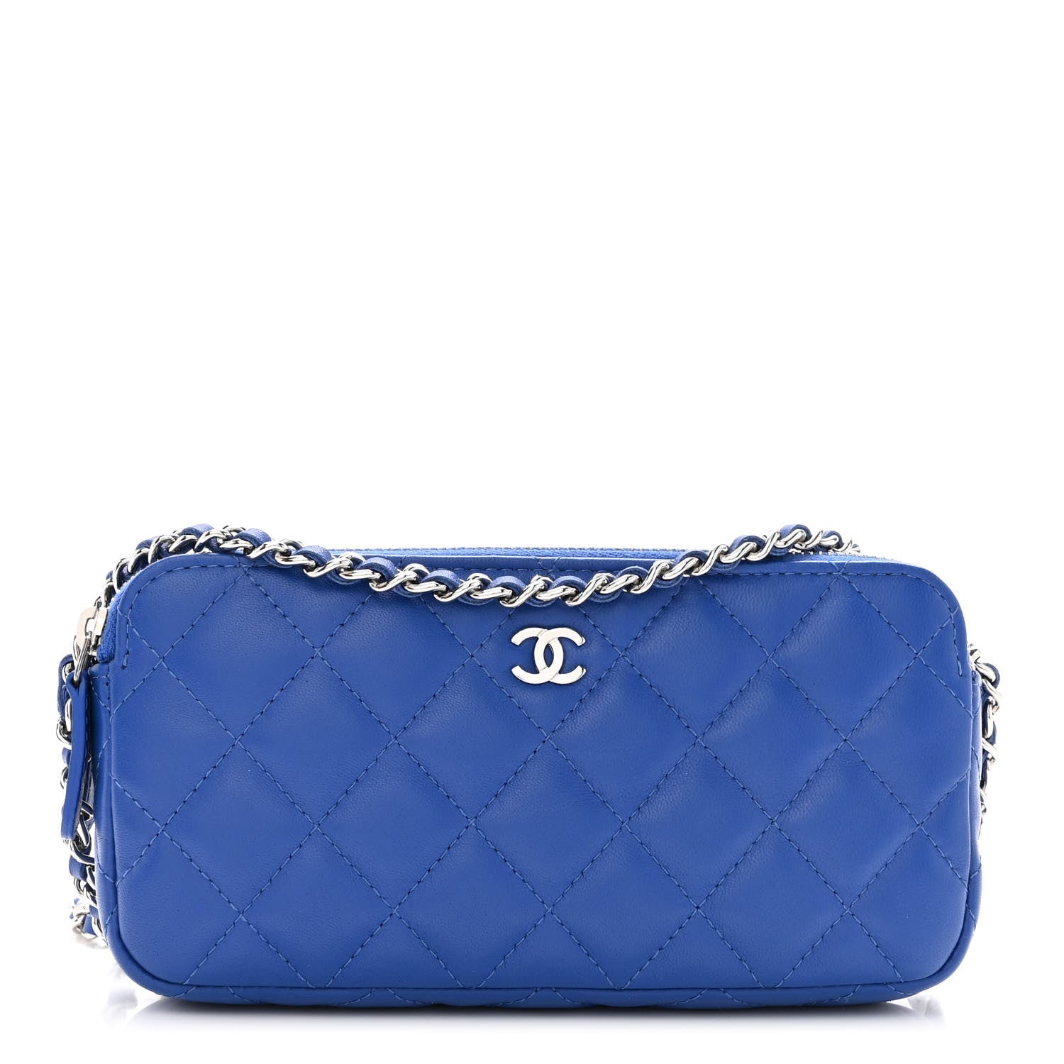 Chanel Lambskin Quilted Small Clutch With Chain Blue 1 of 13