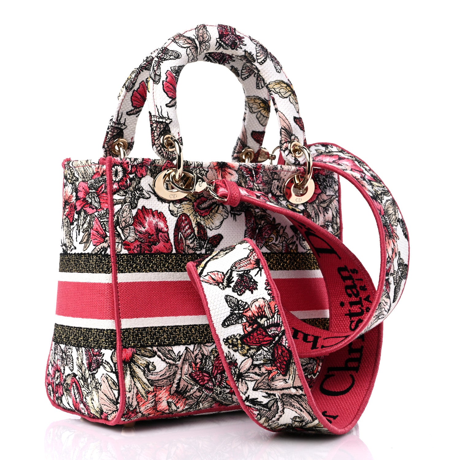 Christian Dior Canvas Embroidered Butterfly Print Medium Lady D-Lite Multicolor 3 of 10