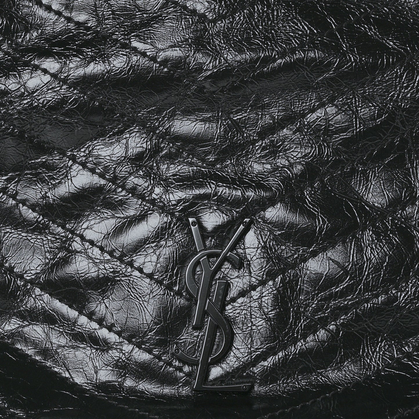 Crinkled Calfskin Matelasse Monogram Medium Niki Shopper Tote Black