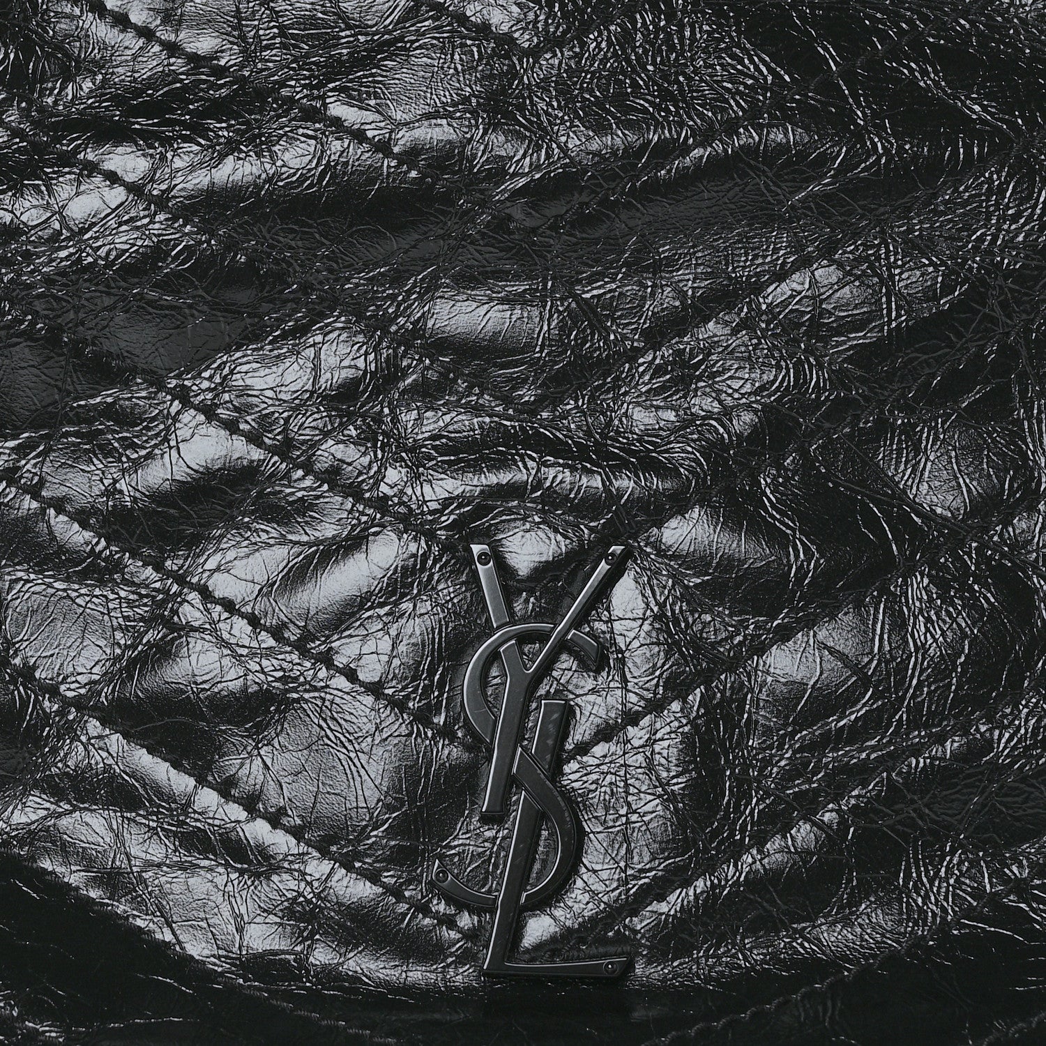 Saint Laurent Crinkled Calfskin Matelasse Monogram Medium Niki Shopper Tote Black 8 of 10