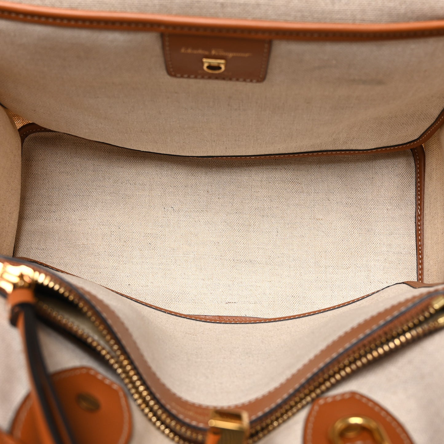 Canvas Calfskin Medium The Studio Bag Beige Brown
