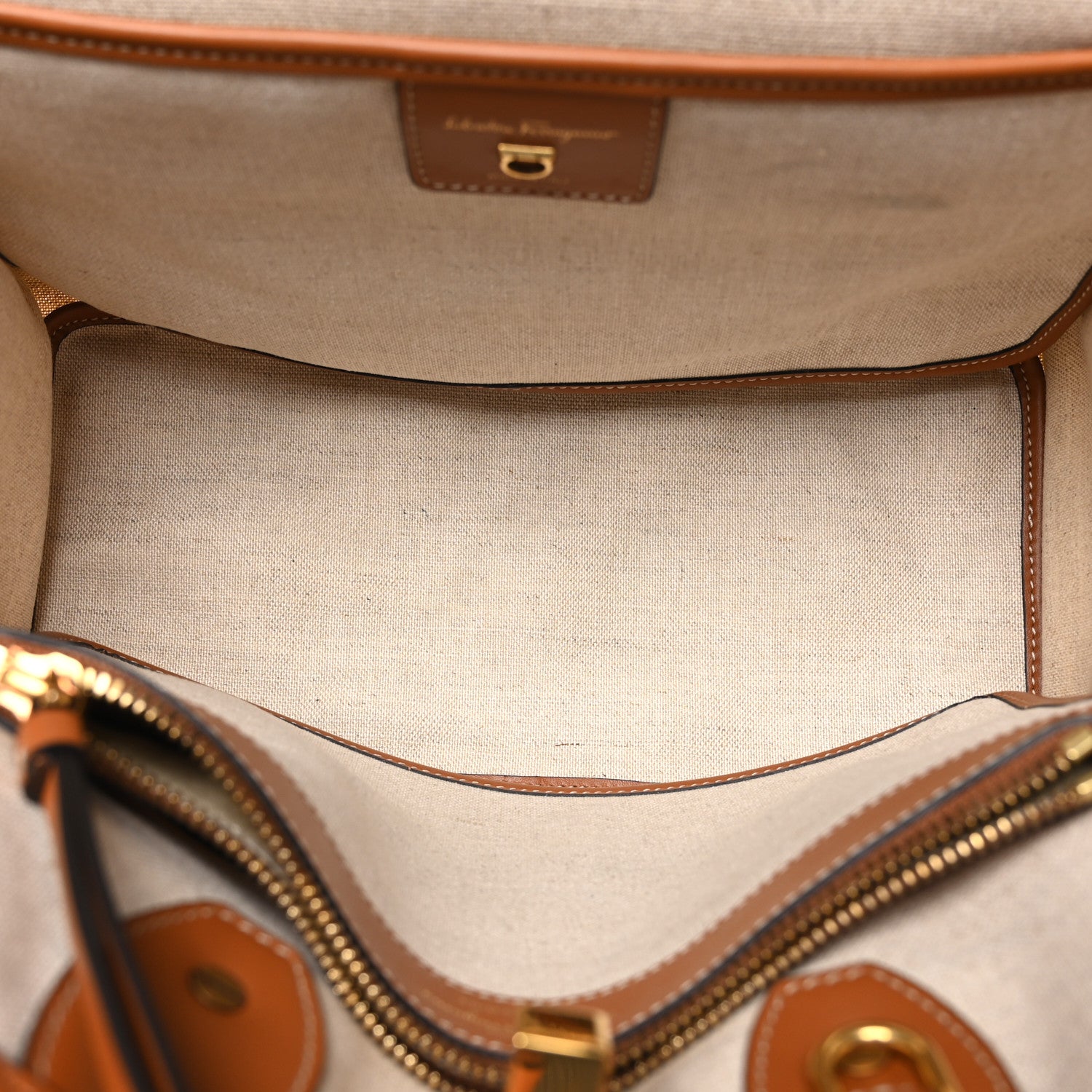 Salvatore Ferragamo Canvas Calfskin Medium The Studio Bag Beige Brown 5 of 8