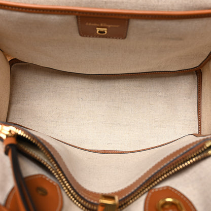 Salvatore Ferragamo Canvas Calfskin Medium The Studio Bag Beige Brown 5 of 8