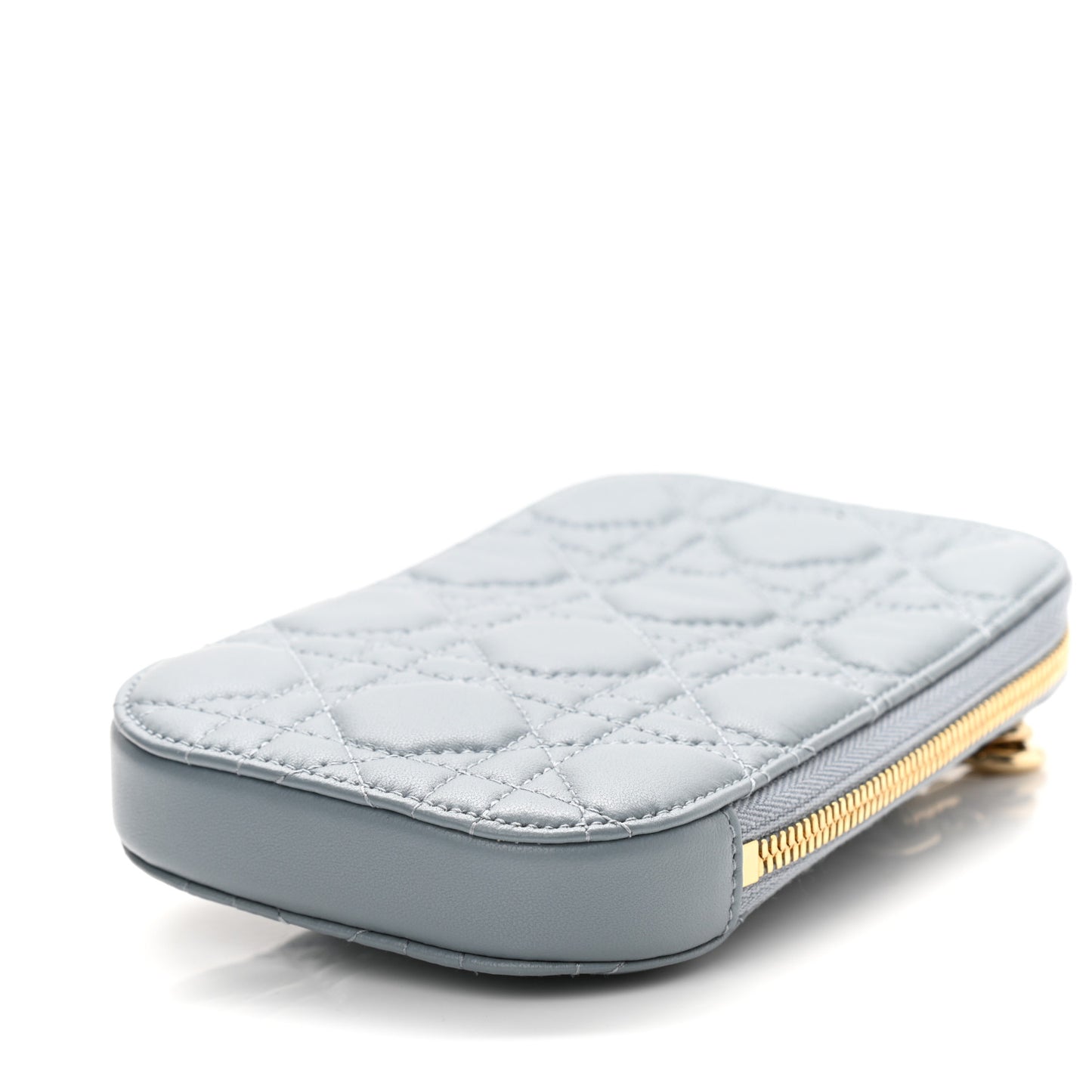 Lambskin Cannage Lady Dior Phone Holder Cloud Blue