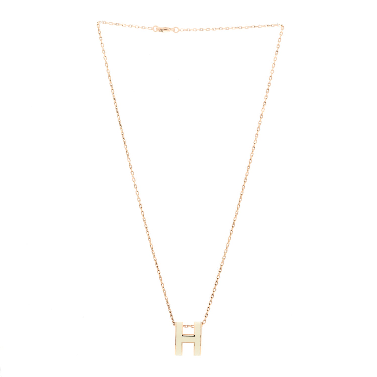 Hermes Lacquered Rose Gold Pop H Pendant Necklace White 3 of 8