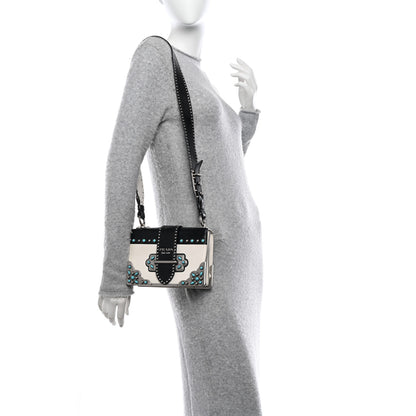 Prada City Calf Studded Folk Cahier Bag Black White 2 of 10