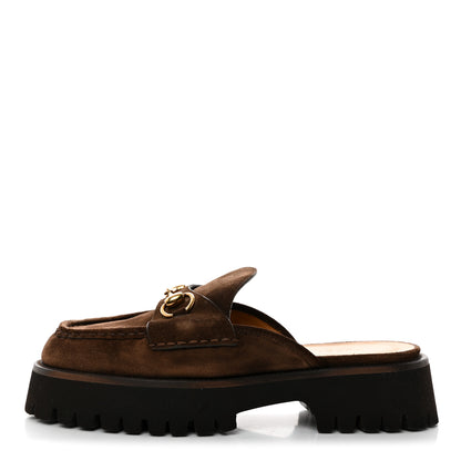 Gucci Suede Horsebit Platform Mules 38.5 Washed Brown 1 of 9