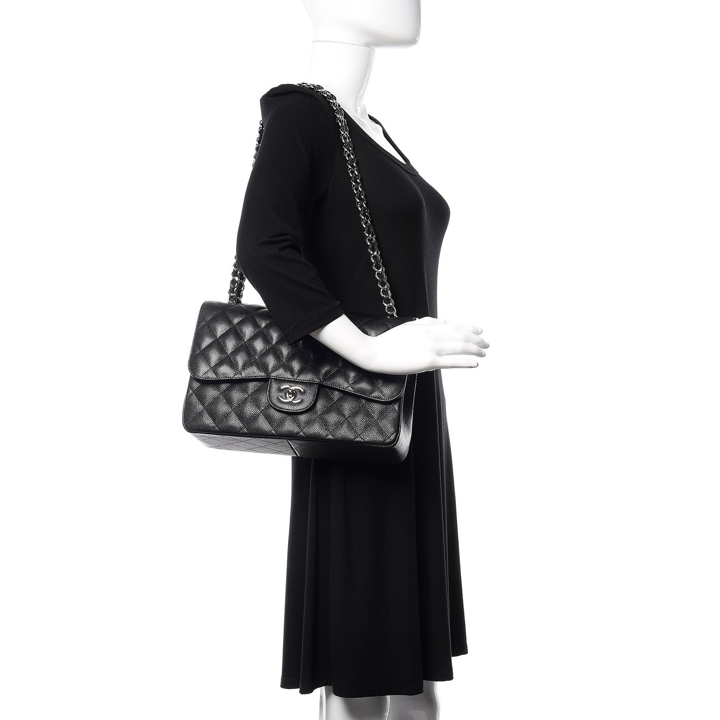 Caviar Quilted Jumbo Double Flap Black