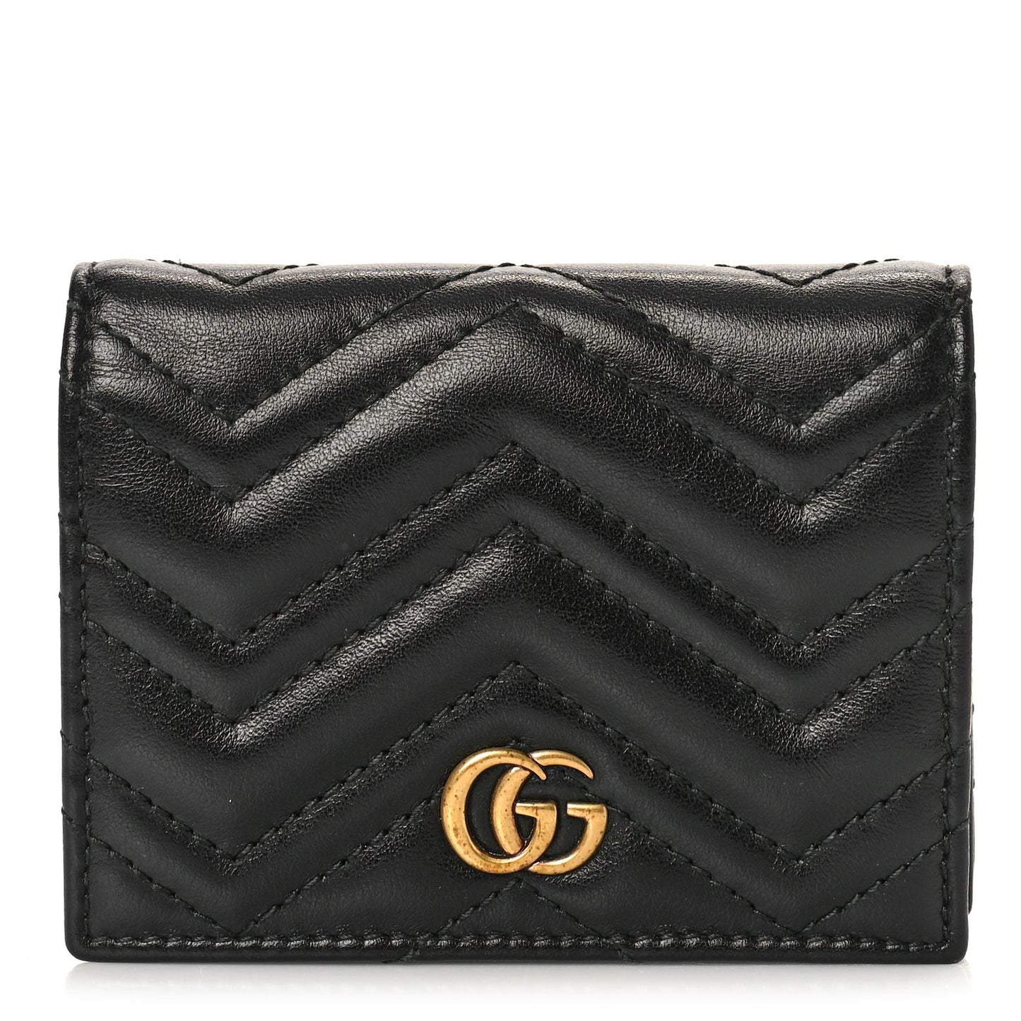 Calfskin Matelasse GG Marmont Card Case Wallet Black