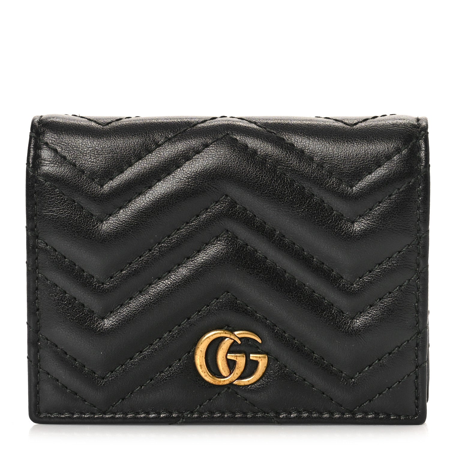 Gucci Calfskin Matelasse GG Marmont Card Case Wallet Black 1 of 9