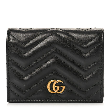 Gucci Calfskin Matelasse GG Marmont Card Case Wallet Black 1 of 9