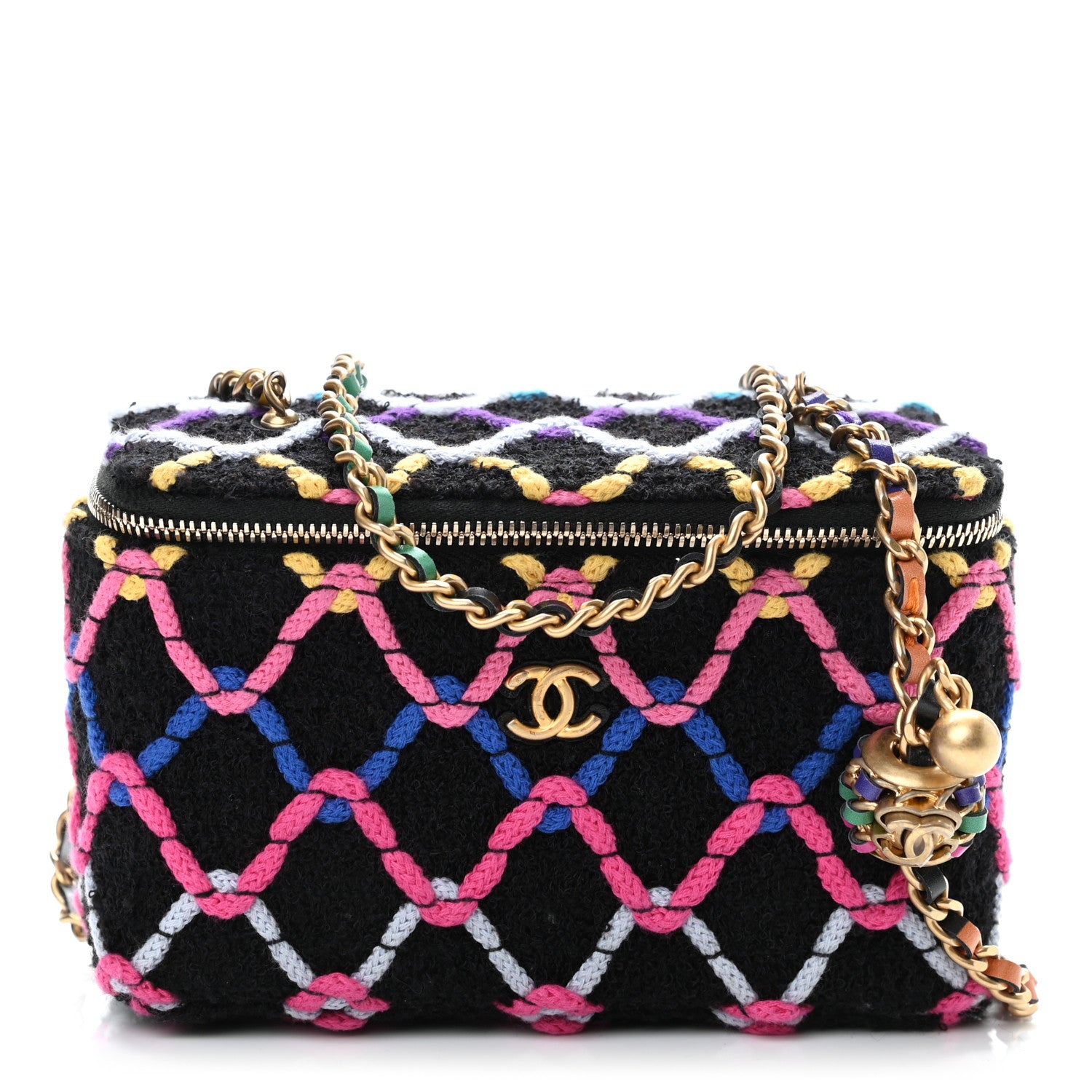 Chanel Tweed Diamond Threaded CC Pearl Crush Small Vanity Case With Chain Black Multicolor 1 of 11
