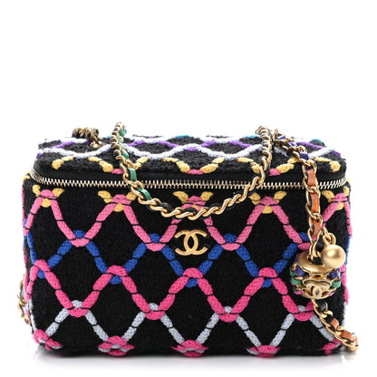 Chanel Tweed Diamond Threaded CC Pearl Crush Small Vanity Case With Chain Black Multicolor 1 of 11