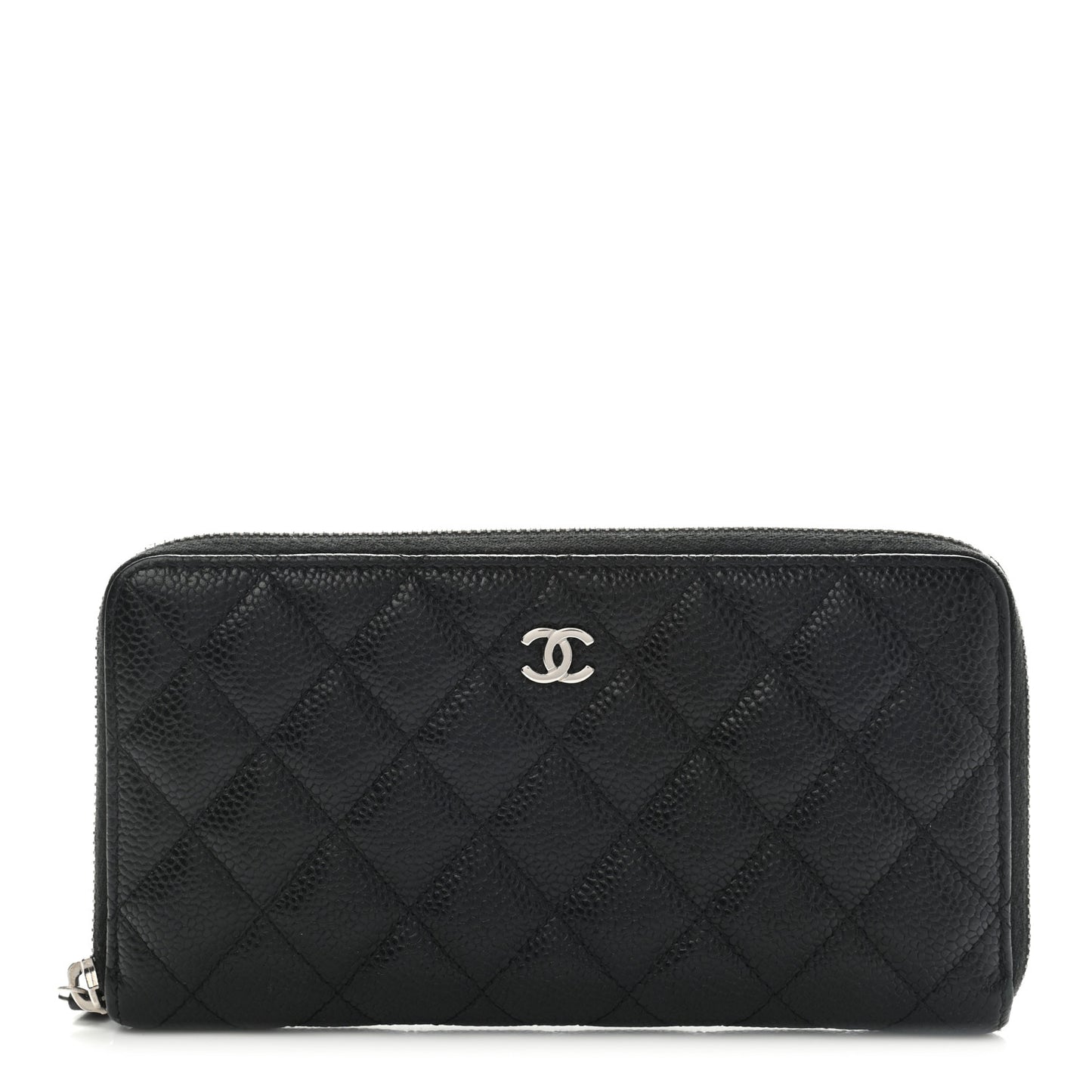 Caviar Quilted Large Gusset Zip Around Wallet Black