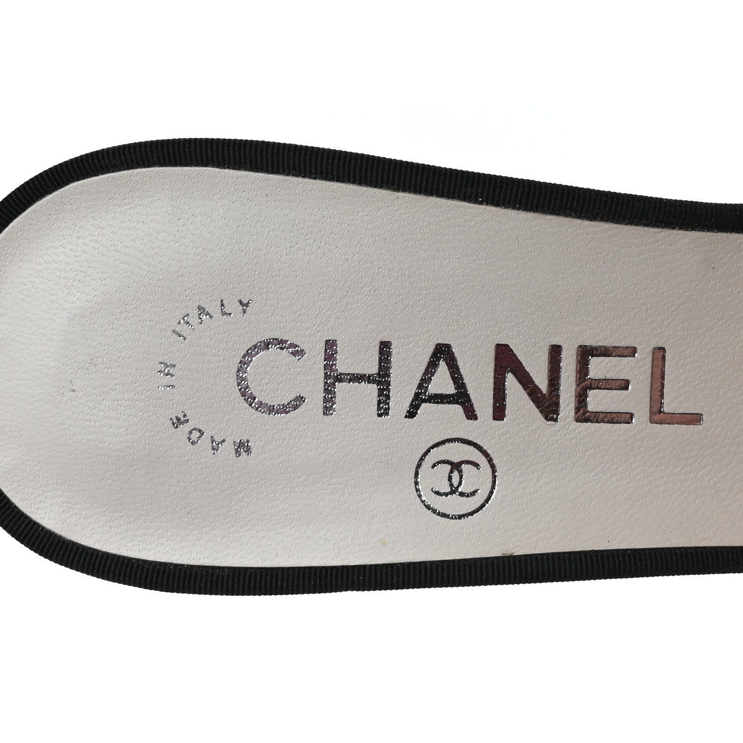 Chanel Patent Lambskin Grosgrain Cap Toe Pearl Mule 36 Ecru Black 8 of 9