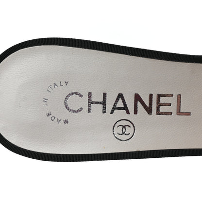 Chanel Patent Lambskin Grosgrain Cap Toe Pearl Mule 36 Ecru Black 8 of 9