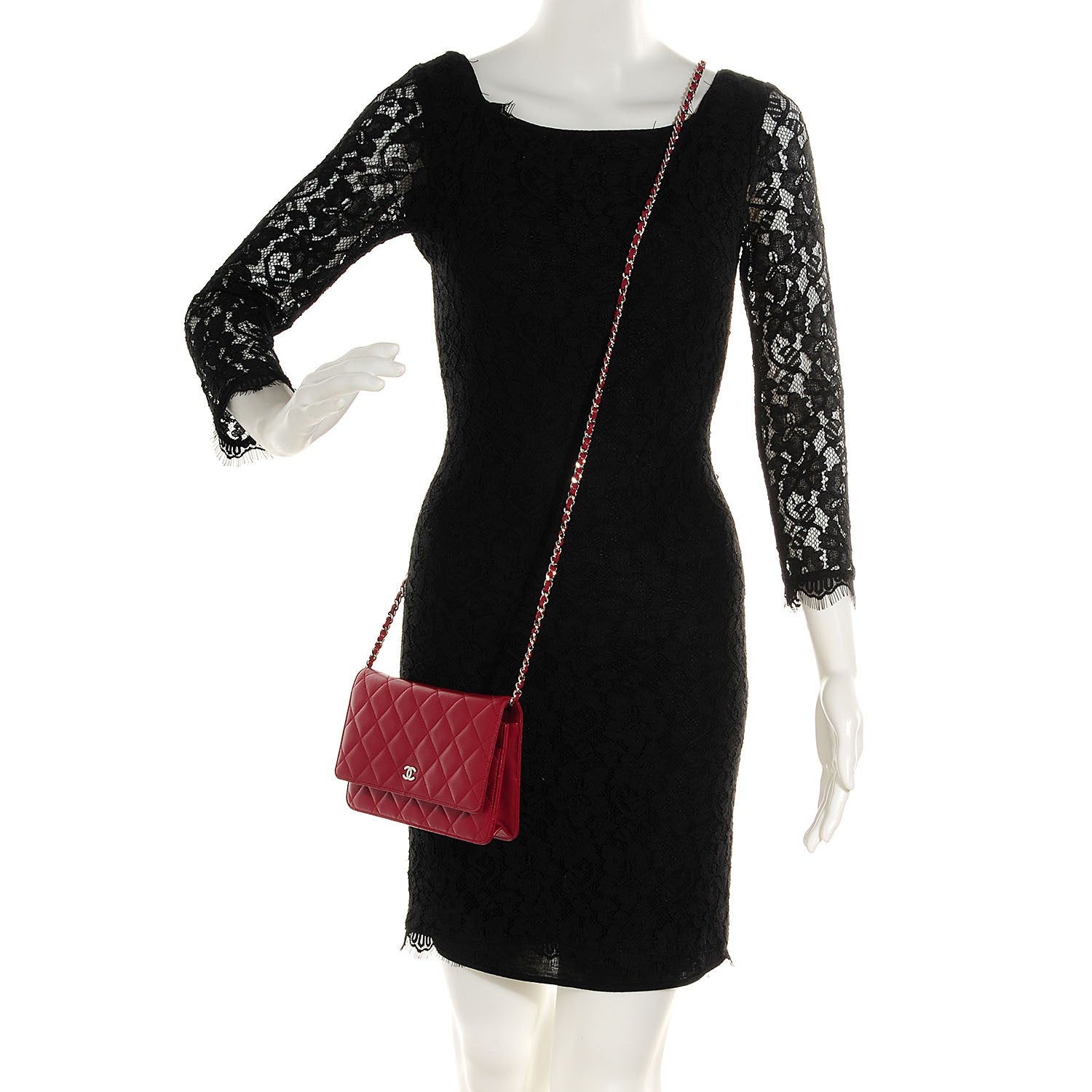 Chanel Lambskin Quilted Wallet On Chain WOC Red 2 of 9