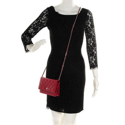 Chanel Lambskin Quilted Wallet On Chain WOC Red 2 of 9