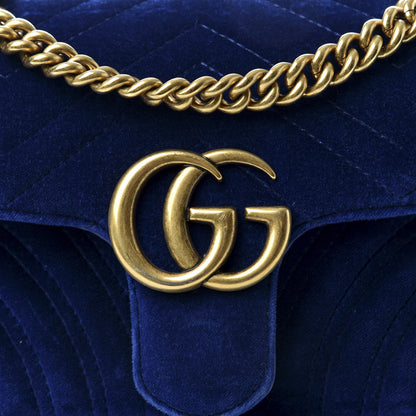 Gucci Velvet Matelasse Mini GG Marmont Shoulder Bag Cobalt Blue 10 of 10