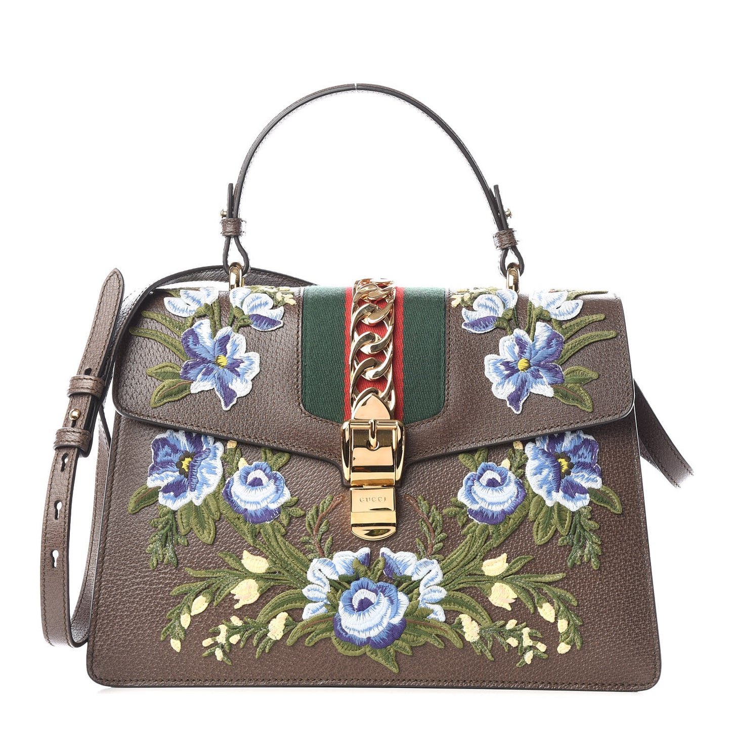 Calfskin Embroidered Medium Sylvie Top Handle Bag New Acero Multicolor