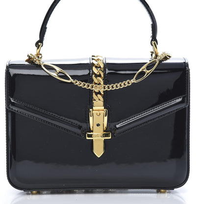 Gucci Mousse Top Patent Mini Sylvie 1969 Top Handle Bag Black 9 of 13