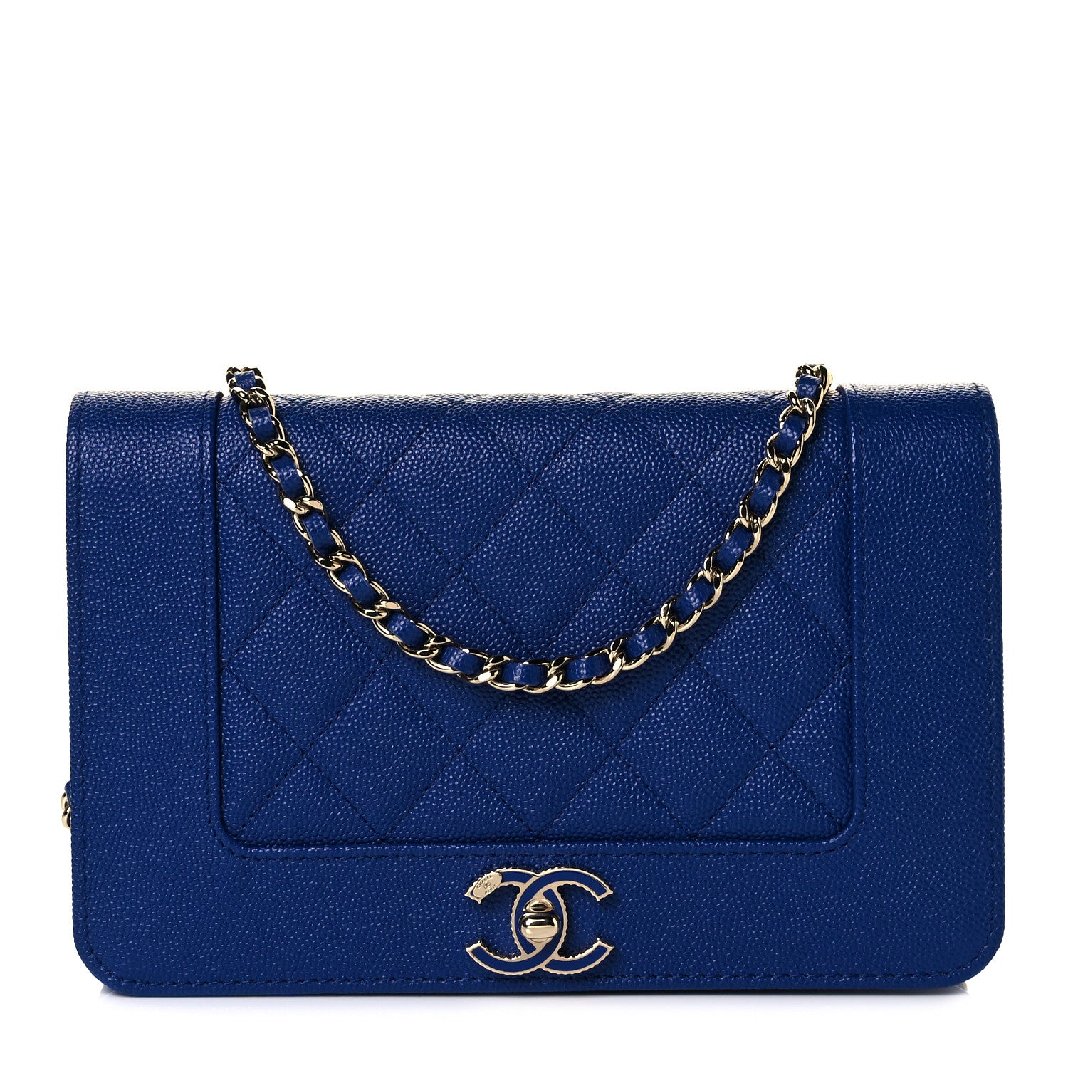 Chanel Caviar Quilted Vintage Mademoiselle Wallet On Chain WOC Blue 1 of 10