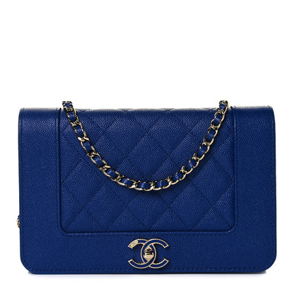 Chanel Caviar Quilted Vintage Mademoiselle Wallet On Chain WOC Blue 1 of 10