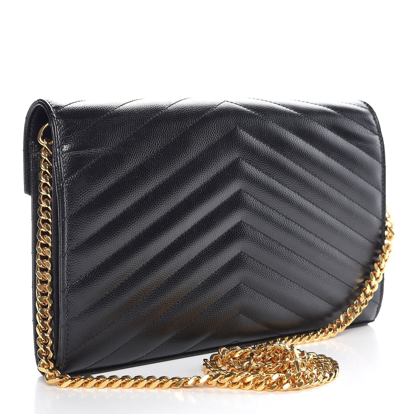 Grain De Poudre Matelasse Chevron Medium Monogram Chain Wallet Black