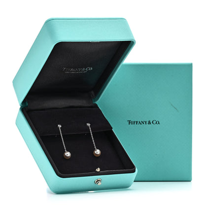 Tiffany 18K White Gold Diamond Akoya Pearl Drop Earrings 5 of 5