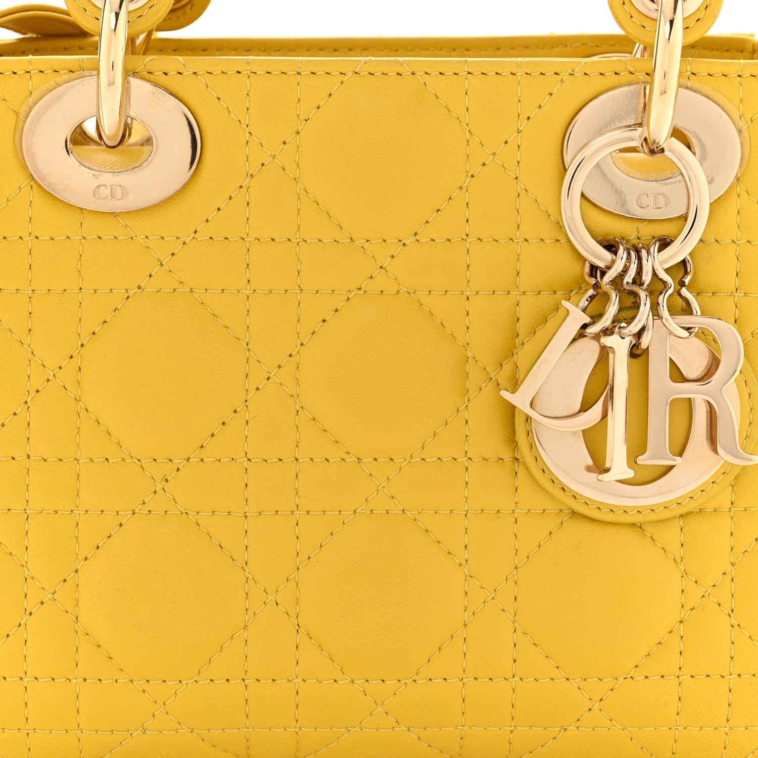 Christian Dior Lambskin Cannage Mini Lady Dior Yellow 8 of 12