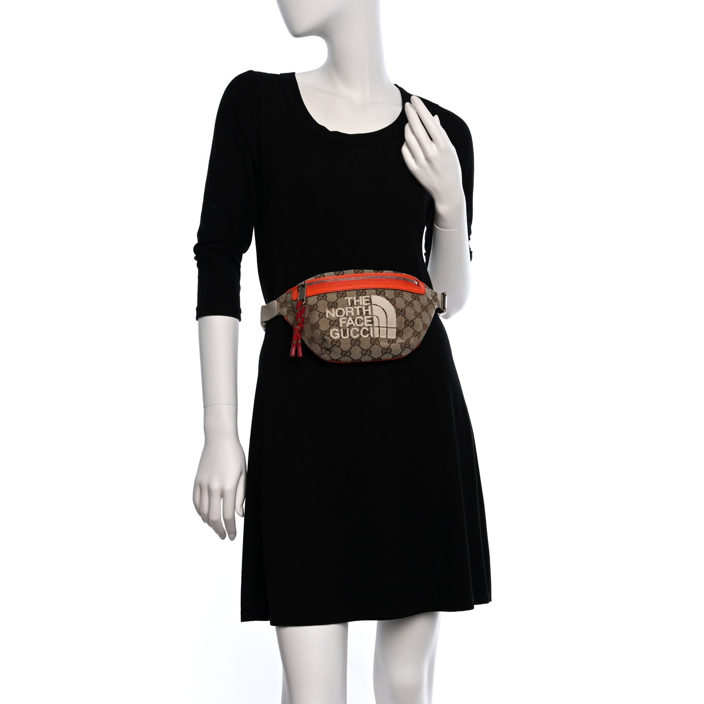 X THE NORTH FACE Monogram Textured Dollar Calfskin Embroidered Belt Bag Beige Ebony Mystic White Deep Orange