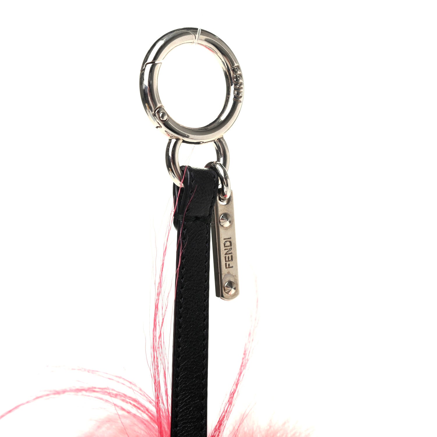 Fendi Shiny Nappa Goat Fox Fur Studded Punkito Karlito Bag Charm White Black Azalea 3 of 4