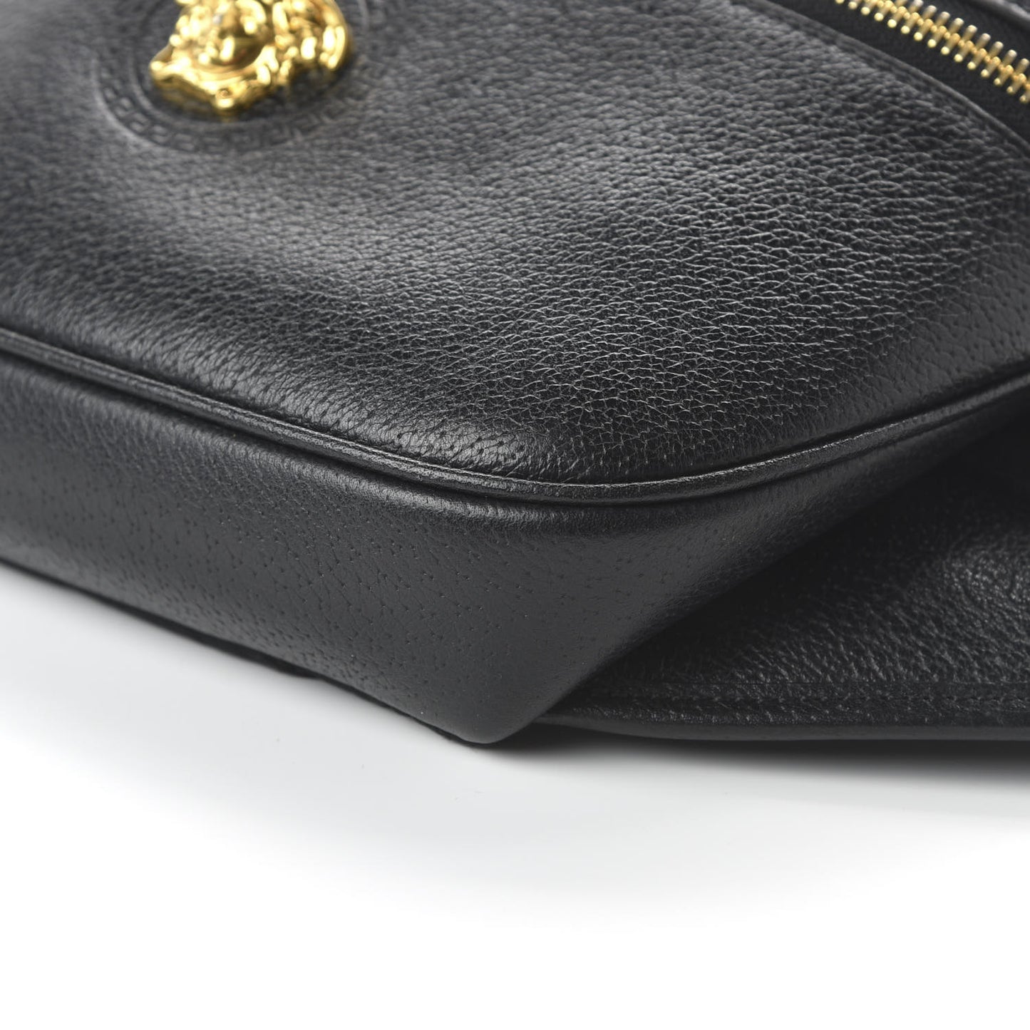 Grained Calfskin Medusa Belt Bag Black