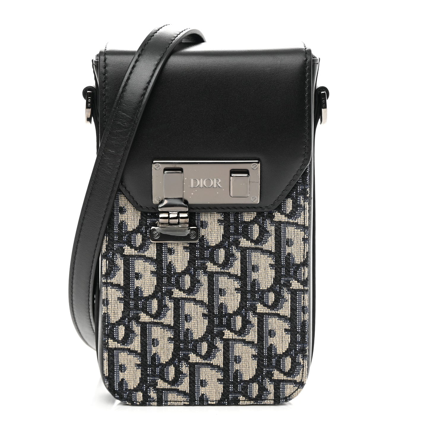Oblique Calfskin Vertical Pouch Black