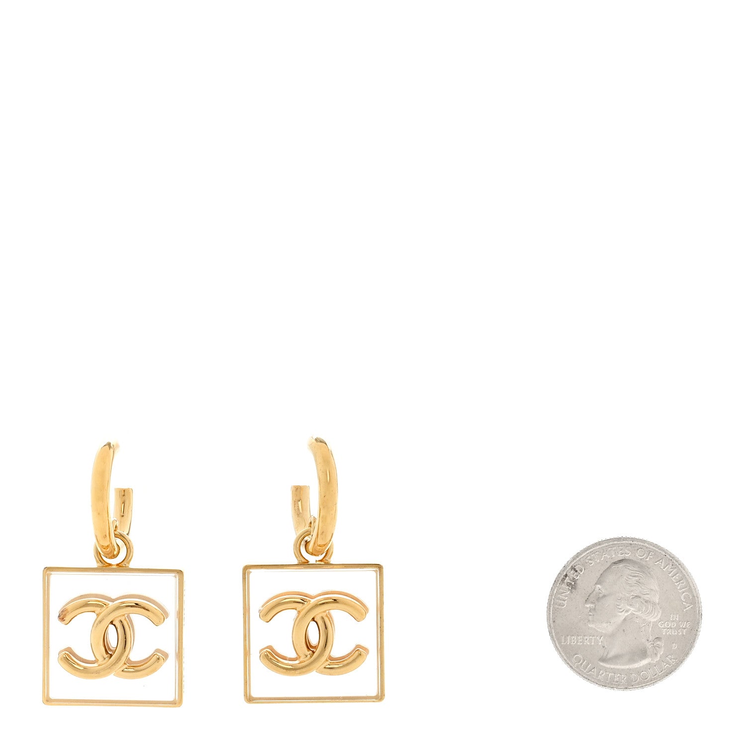 Chanel Metal Resin CC Square Drop Earrings Gold Transparent 2 of 4