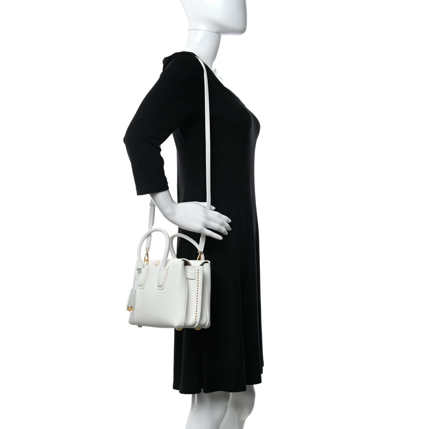 Grained Calfskin Studded Mini Milla Tote White