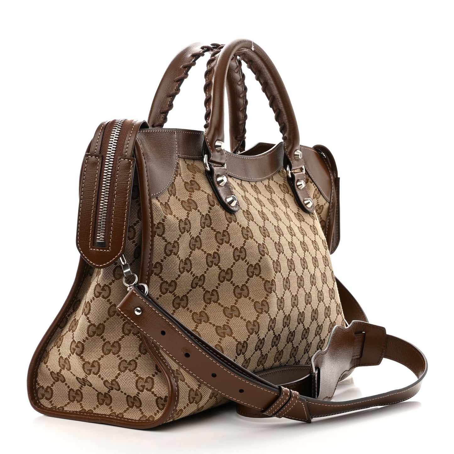 X GUCCI GG Monogram Azalea Calfskin Neo Classic Silver Hardware Medium City Beige Ebony Brown Sugar