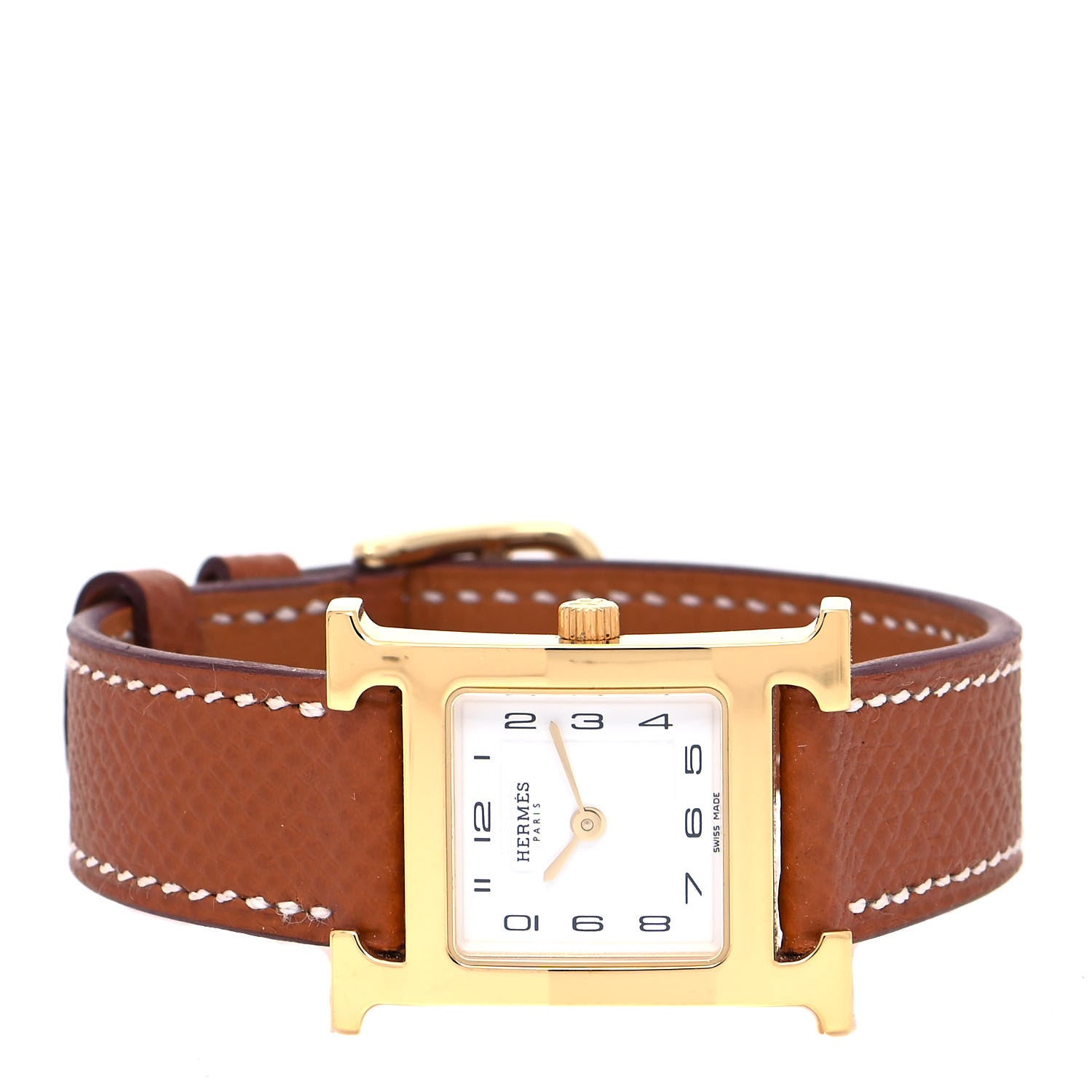 Hermes Stainless Steel Epsom 21mm Heure H Hour Quartz Watch Gold 1 of 5