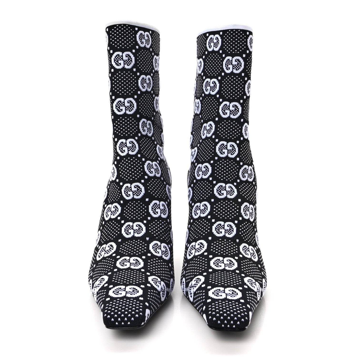Gucci Technical Jersey Knit GG Monogram Square G 75mm Ankle Boots 37 Black Great White 2 of 8