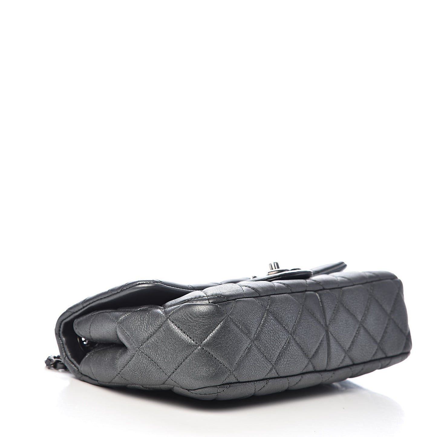 Metallic Calfskin Quilted Medium Medallion Flap Dark Silver