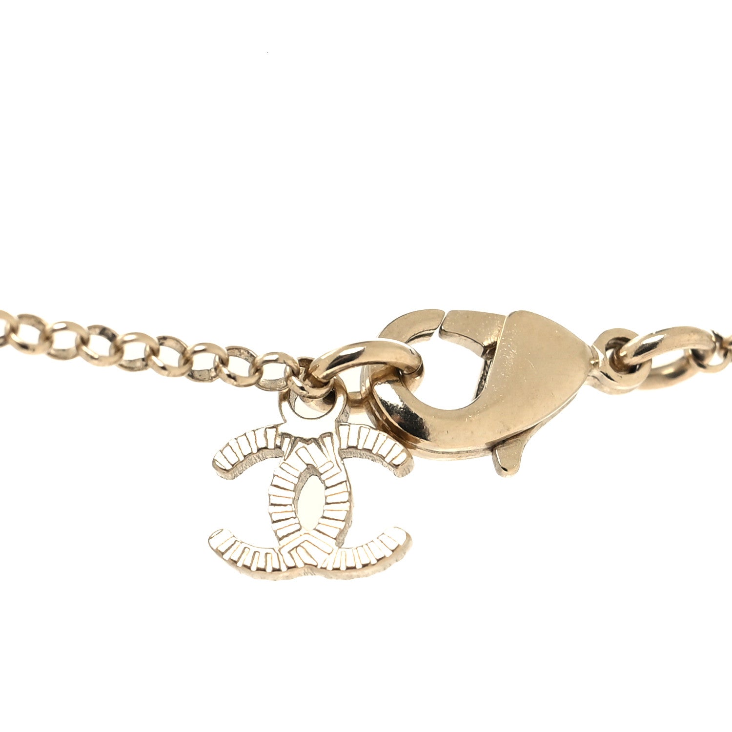 Chanel Resin Crystal CC Heart Necklace Pearly White Gold 4 of 5