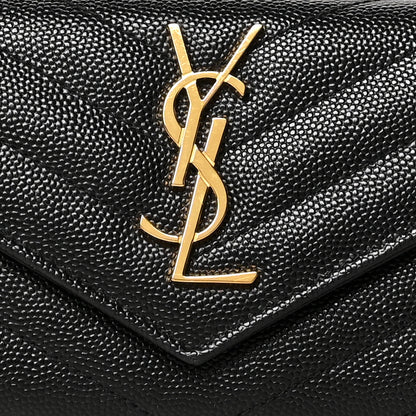 Saint Laurent Grain De Poudre Matelasse Chevron Small Monogram Envelope Wallet Black 7 of 7