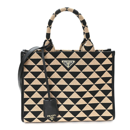 Prada Jacquard Saffiano Triangolo Symbole Embroidered Small Tote  Black Corda 1 of 9