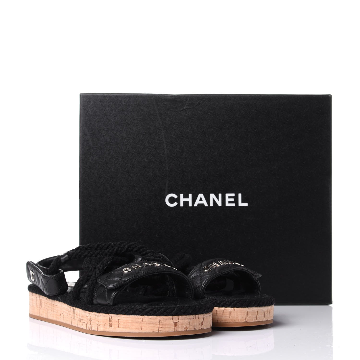 Chanel Cord Lambskin Quilted Logo Sandals 38 Black 11 of 11